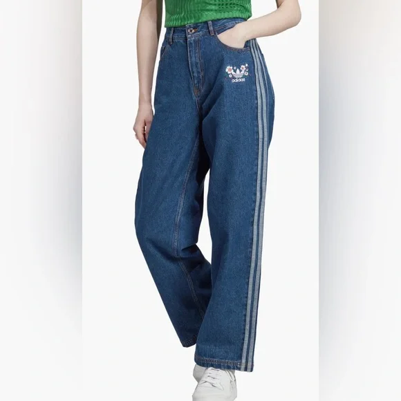Adidas Originals Alexander Wang X Naomi Utsu denim pants side tri-stripe size 4 - Picture 1 of 13